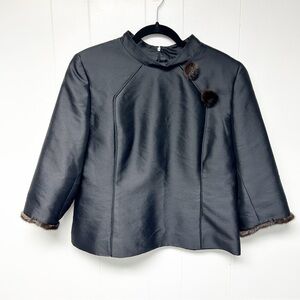 VTG Bigio Collection Wool and Silk Black Jacket with Faux Fur Cuffs 14